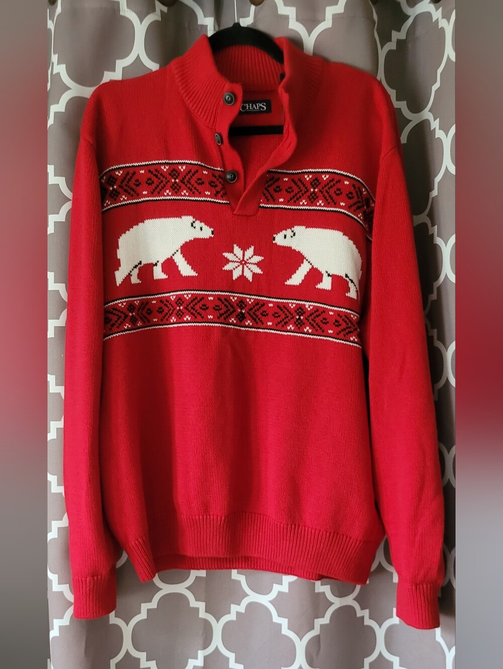 Chaps Red Crewneck Christmas Sweater with White Polar Bear Motif